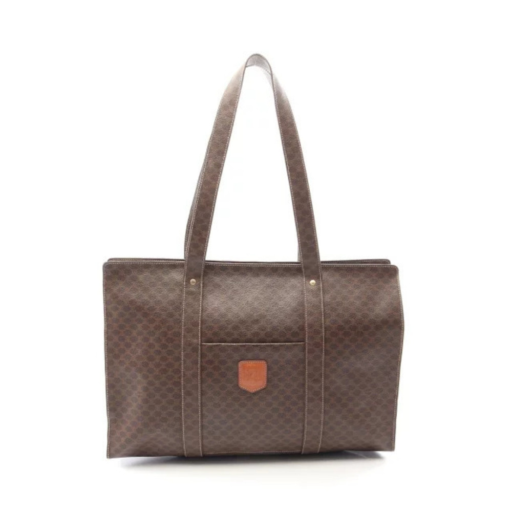 Celine Macadam Tote Bag Canvas Leather Brown